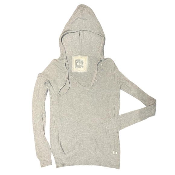 Ruehl No.925 Womens Sweater M Medium Vintage Y2K Lightweight Gray Knit Hoodie - Picture 1 of 10